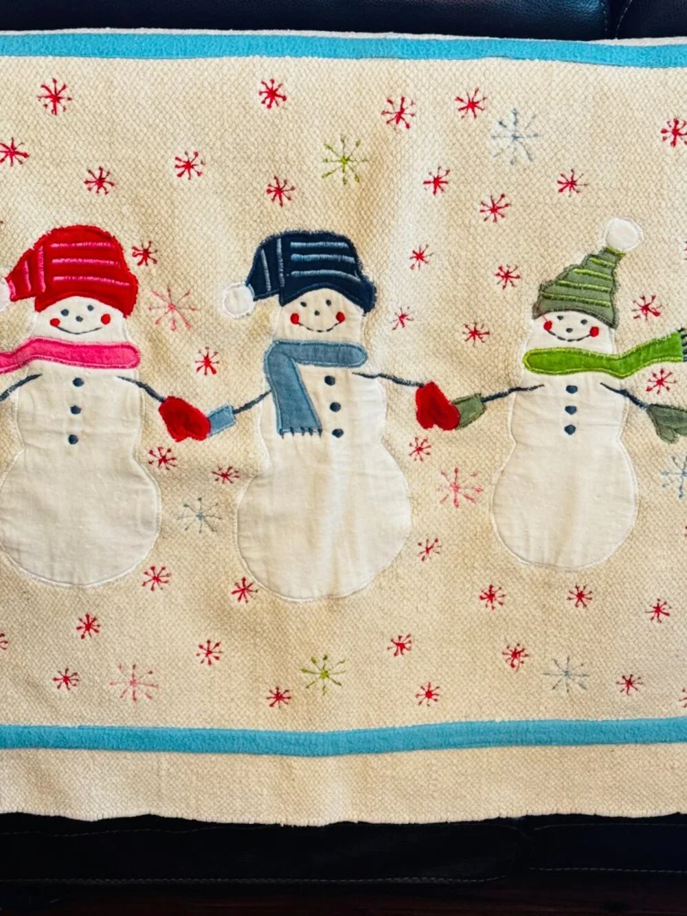 Christmas Bath Mat Embroidery Snowman Cotton Holiday Decor Wish for Joy India